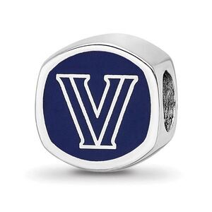 Sterling Silver Rhodium Plated Villanova U. Enamel Cushion Bead Charm